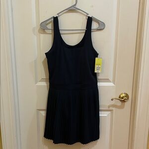 Navy Sleeveless Pleated Dress